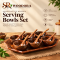 Premium Wooden Serving Bowls Set with Tray and Spoons