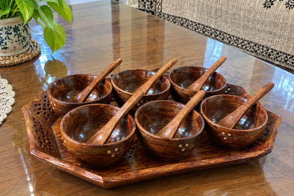 serving bolws 6 pic set with spoons